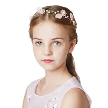 Простая элегантная и жемчугом для девочек в цветочек для малышек «Подружка невесты», тиара с жемчужинами Детская повязка для волос с ободком на голову ручной работы лента для волос, свадебные аксессуары