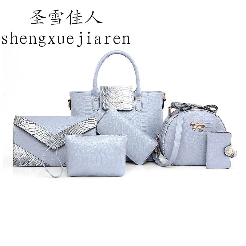 

2017 People WOMEN'S Bag New Style Six Pieces Set Different Size Bags Snakeskin-Style Hand Shoulder Women's Large Bag