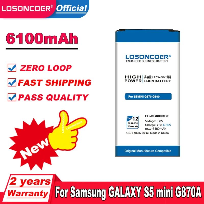 LOSONCOER 6100 мАч EB-BG800CBE Аккумулятор для оригинального Samsung GALAXY S5 mini Battery S5MINI SM-G800F G870a G870W