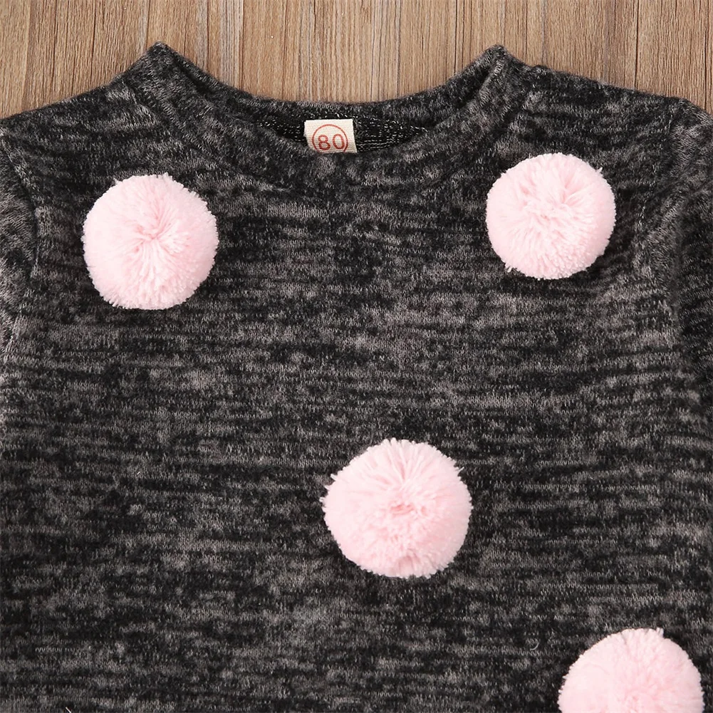 Г. Комплекты осенне-зимней одежды для маленьких девочек однотонный пуловер с помпонами вязаный свитер Топы+ фатиновая юбка, платье, наряды