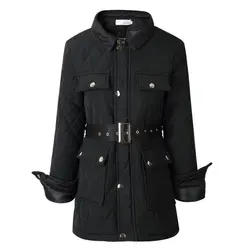 Зимняя женская куртка с отложным воротником, элегантная женская модная черная приталенная куртка с большими карманами, теплое плотное