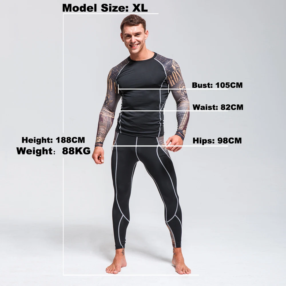Брендовый мужской спортивный костюм с 3D принтом, усиленное сжатие спортивный костюм для мужчин Рашгард ММА Бодибилдинг Топ фитнес спортивный набор