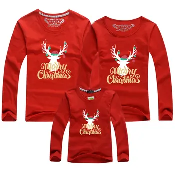 

2020 New Christmas T-Shirt Long sleeve Cotton Adult Kids T-Shirt Mother And Daughter Clothes Family Matching Outfits Clothes
