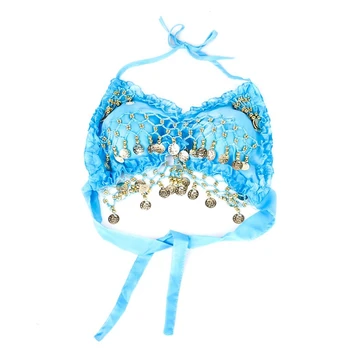 

Sexy Lace Pleated Chiffon Coins Belly Dance Bra Top Costume (White)