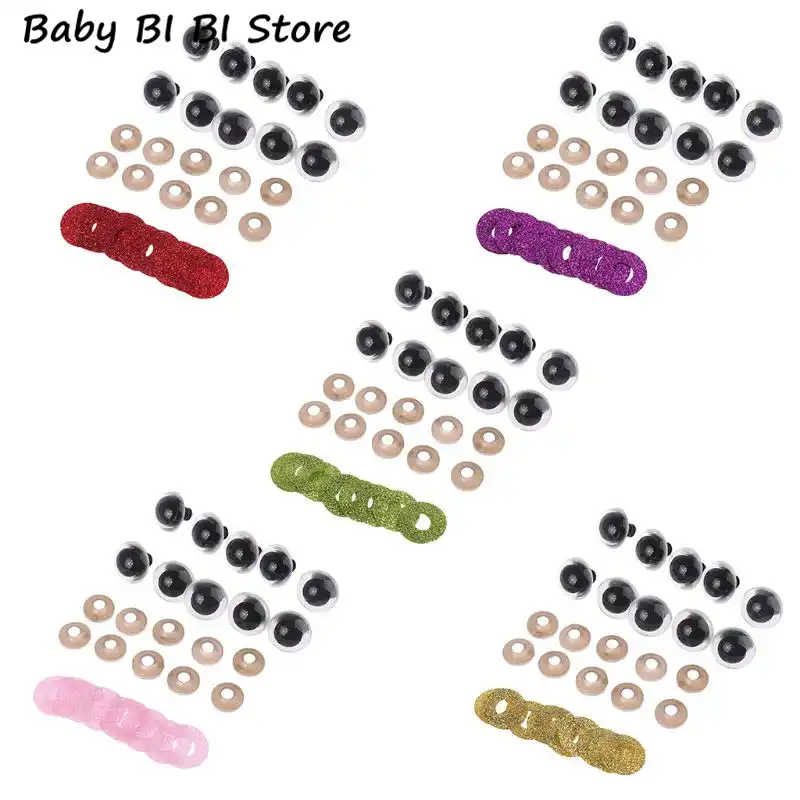 10 pçs/set 18mm Pequenas Rodada Brinquedo Olhos De Segurança De Plástico Glitter com Máquina de Lavar para o Urso Boneca Puppet Fazendo DIY