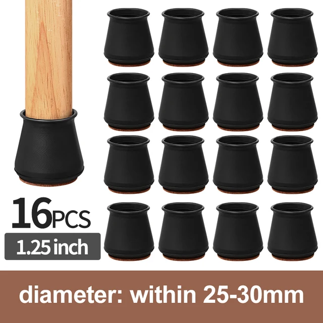 16PCS Table Chair leg Cover protector For floor wood caps Furniture Anti-vibration Legs Pads Pad cap Felt Protection silicone Dia. 25-30mm