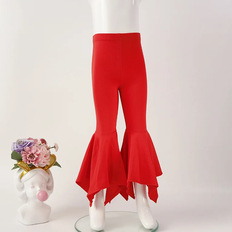 Новинка года; леггинсы для маленьких девочек; однотонные хлопковые леггинсы с оборками; Длинные обтягивающие штаны для девочек; брюки; детская одежда - Цвет: red 1