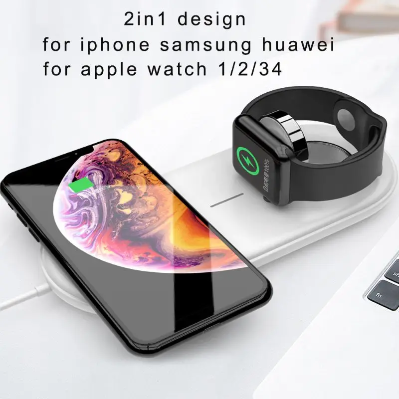 10 Вт Qi двойное Беспроводное зарядное устройство для iPhone X XR XS MAX 8 Plus samsung Магнитная Беспроводная зарядная подставка для Apple Watch 4 3 2 1