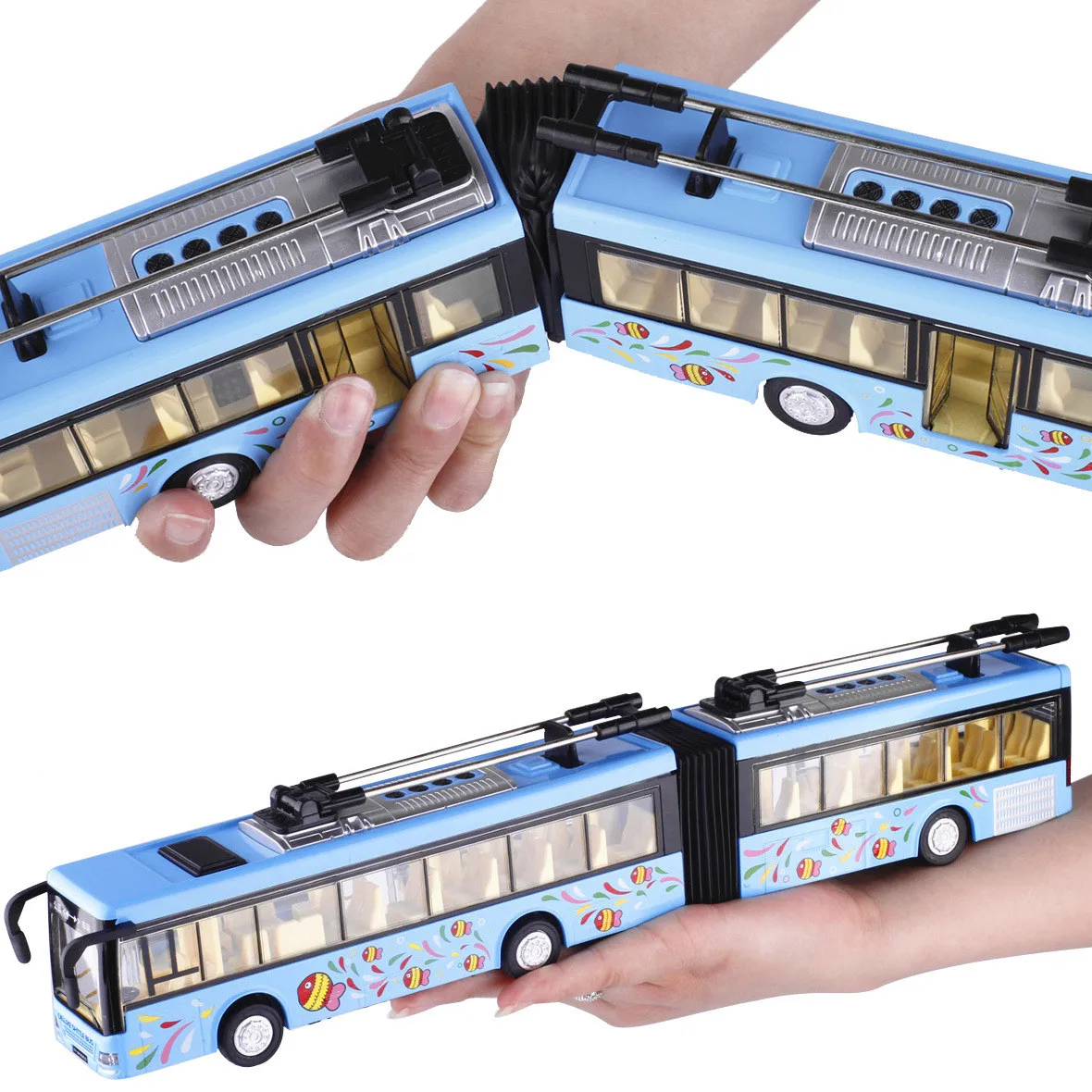 Double tram bus model 1:50 alloy pull back section High-quality sound and light music children's toys | Игрушки и хобби