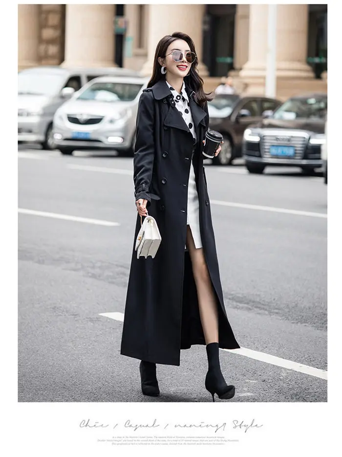 X-Long ветровка женская тонкая осень темперамент Британский Стиль Тренч пальто женское двубортное длинное пальто f1863