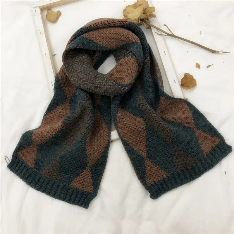 Blue Coffee Клетчатый осенне-зимний теплый шарф для мальчиков и девочек, шарфы для студентов, вязаный шерстяной шарф из пряжи, детская одежда для малышей - Цвет: Blue Coffee