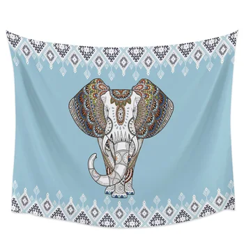 

Indian National Pattern Elephant Blue Wall Tapestry Home Decoration Wall Hanging for Bedroom Living Room