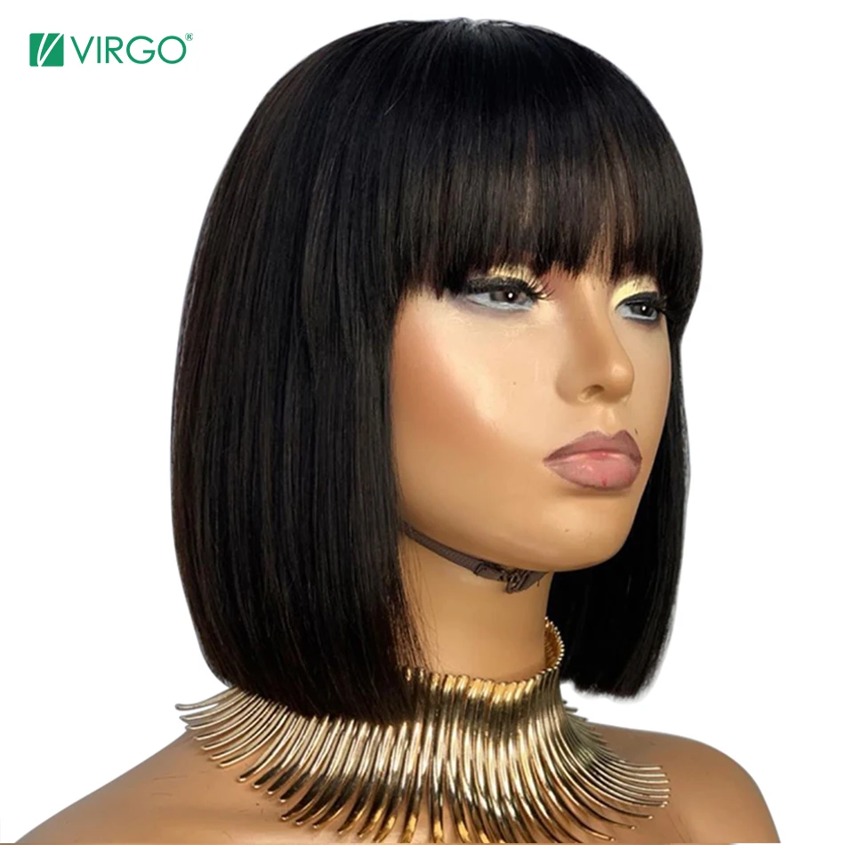 

Virgo Straight Bob Wig Peruvian Remy Hair Human Hair Wigs For Women Natural Color Full Machine Made Wigs With Bang