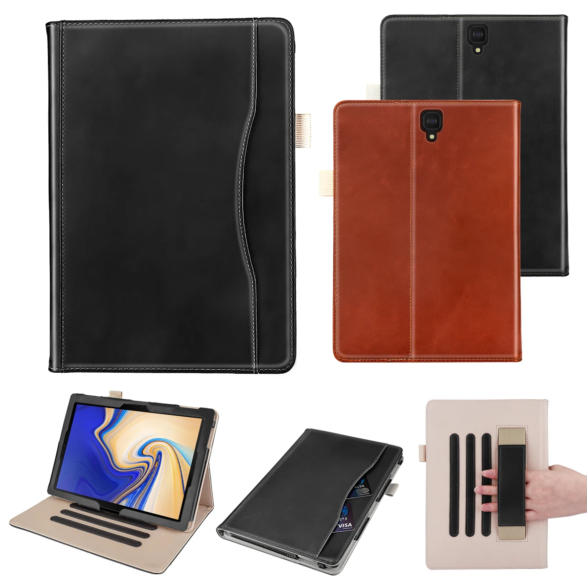 

For Samsung Galaxy Tab S4 10.5 Inch T830 T835 PU Tablet Case Magnetic Closure Flip Stand Tablet Protector with Pocket Hand Strap