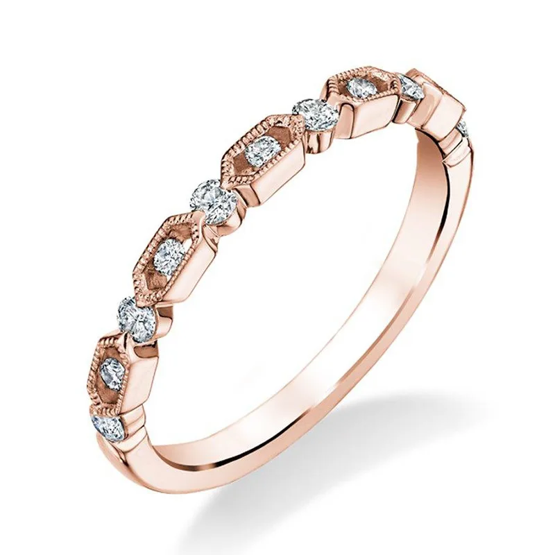 

New Trendy Rose Gold Zircon Geometric Ring Fashion Women Luxury Cutout Design Wedding Ring Jewelry
