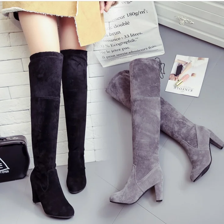 QUTAA Botas Por Encima De La Rodilla De Talla 34 43 Para Mujer, Botin Informal Con Cordon