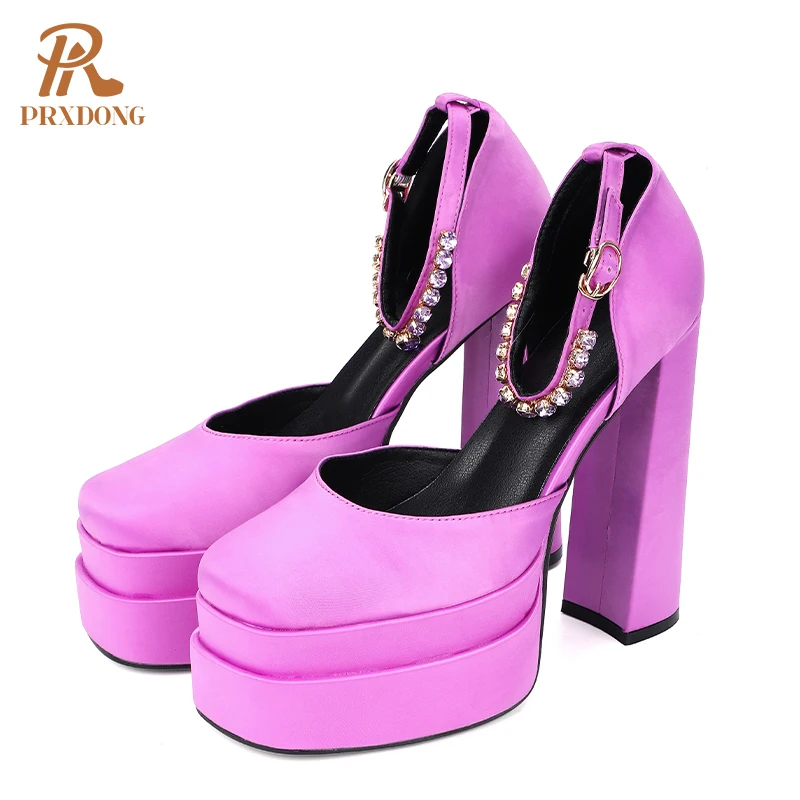 2021 New Ladies Sandals Summer Shoes Sexy Thick High Heels Thick Platform Buckle Crystal Dress Party Wedding Shoes Woman Pumps 