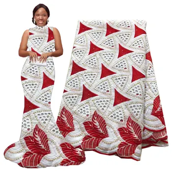 

African Swiss Voile Lace Fabric Nigeria Lace Fabric Embroidery Cord Lace Cotton African Bridal Fabric 5 Yards for Wedding Wine