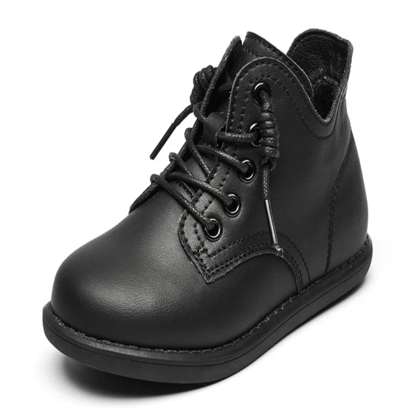 Новые детские кожаные ботинки martin, обувь для девочек, обувь для мальчиков, обувь для мальчиков, высококачественные Ботинки martin, обувь для девочек из замши и хлопка - Цвет: Black
