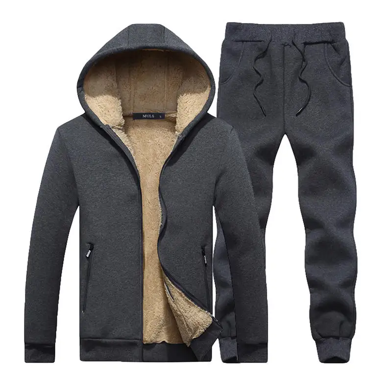 Couple Tracksuit Men Casual Cotton Knitted Hooded Warm Sweatshirt Male Winter Thick Lamb Cashmere Fleece Women Jacket+Pant 2PC 12
