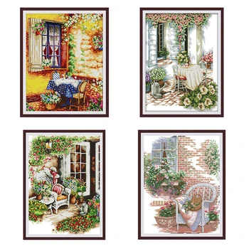 

Summer afternoon garden landscape painting cross stitch kit DMC 14CT 11CT Chinese cross stitch needlework set DIY needlework kit