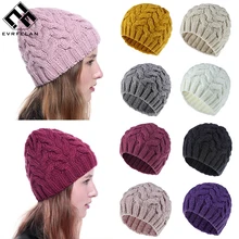Evrfelan модная новая вязаная зимняя шапка женская безопасная шапка вязаное, тёплое, зимнее шапочки шапки чистый цвет женские зимние шапки