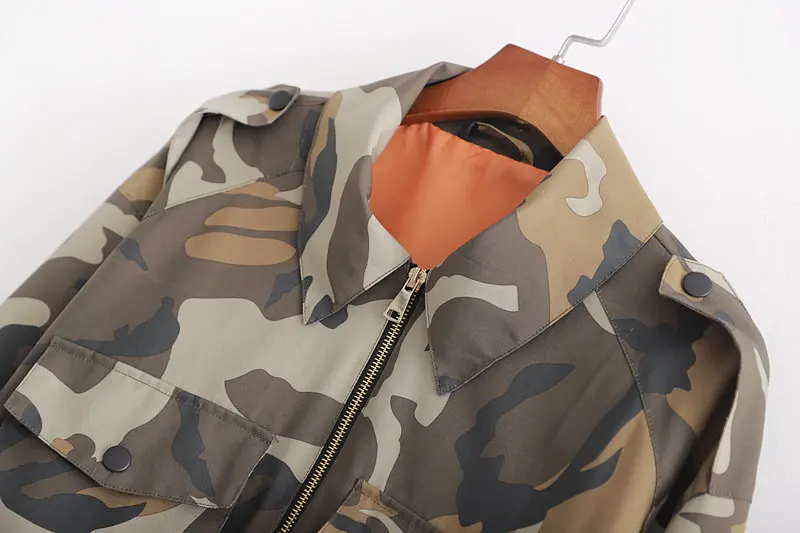 

Europe And America WOMEN'S Dress 2019 Spring And Autumn New Style Fold-down Collar Dual Pocket Camouflage Short Jacket Women's H