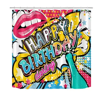 

Happy Birthday Shower Curtain Liner Bathroom Polyester Fabric Hooks