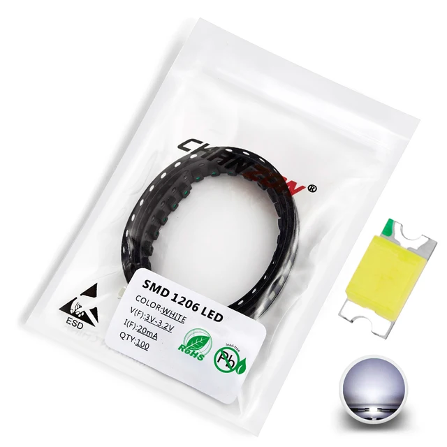 100 pcs 1206 SMD LED Emitting Diode Kit Lamp Chip Light Beads Warm White Red Green Blue Yellow Orange UV Pink Micro 3V SMT DIY 100pcs White