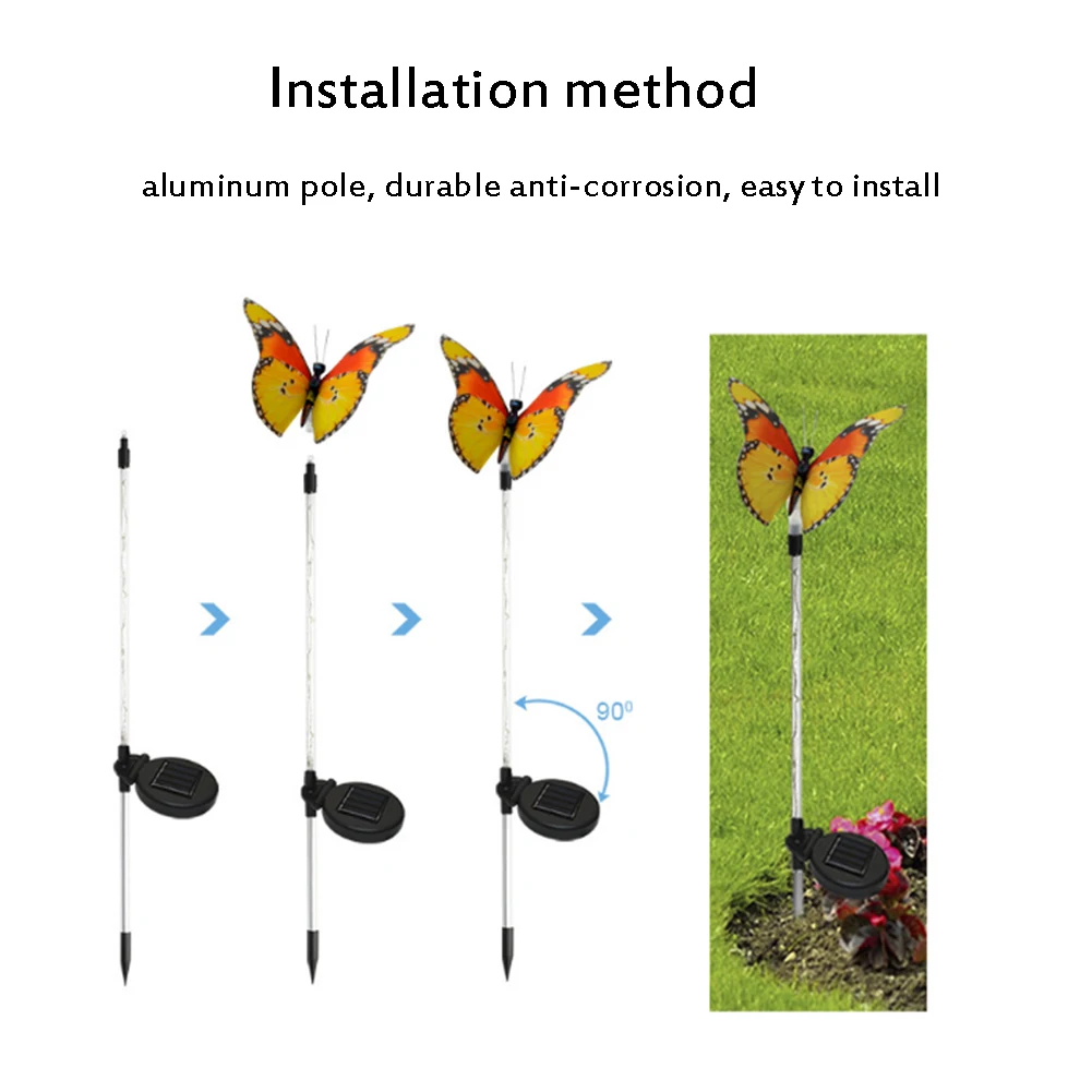 Рождественские солнечные огни для улицы, многоцветные меняющиеся бабочки, дорожка для газона, лампа на солнечных батареях, дорожное