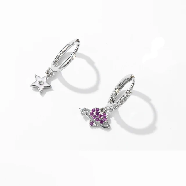 SIPENGJEL Fashion Cute Colorful Love Heart Hoop Earrings Romantic Red Zircon Pendant Drop Earrings For Women Girls Hoops Jewelry SILVER