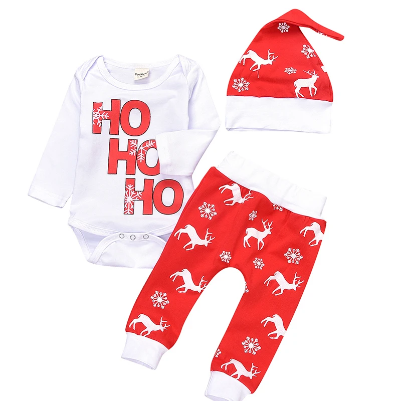 Рождественская одежда для малышей зимний костюм для новорожденных, комбинезон для младенцев мальчиков девочек, топы, штаны Рождественская Снежинка, комплект одежды с оленем и шапкой