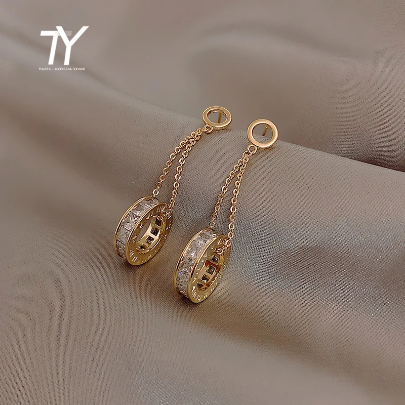 Pendant Earrings Zircon Women Jewelry Elegant Fashion Korean Circle Party High-Level-Design