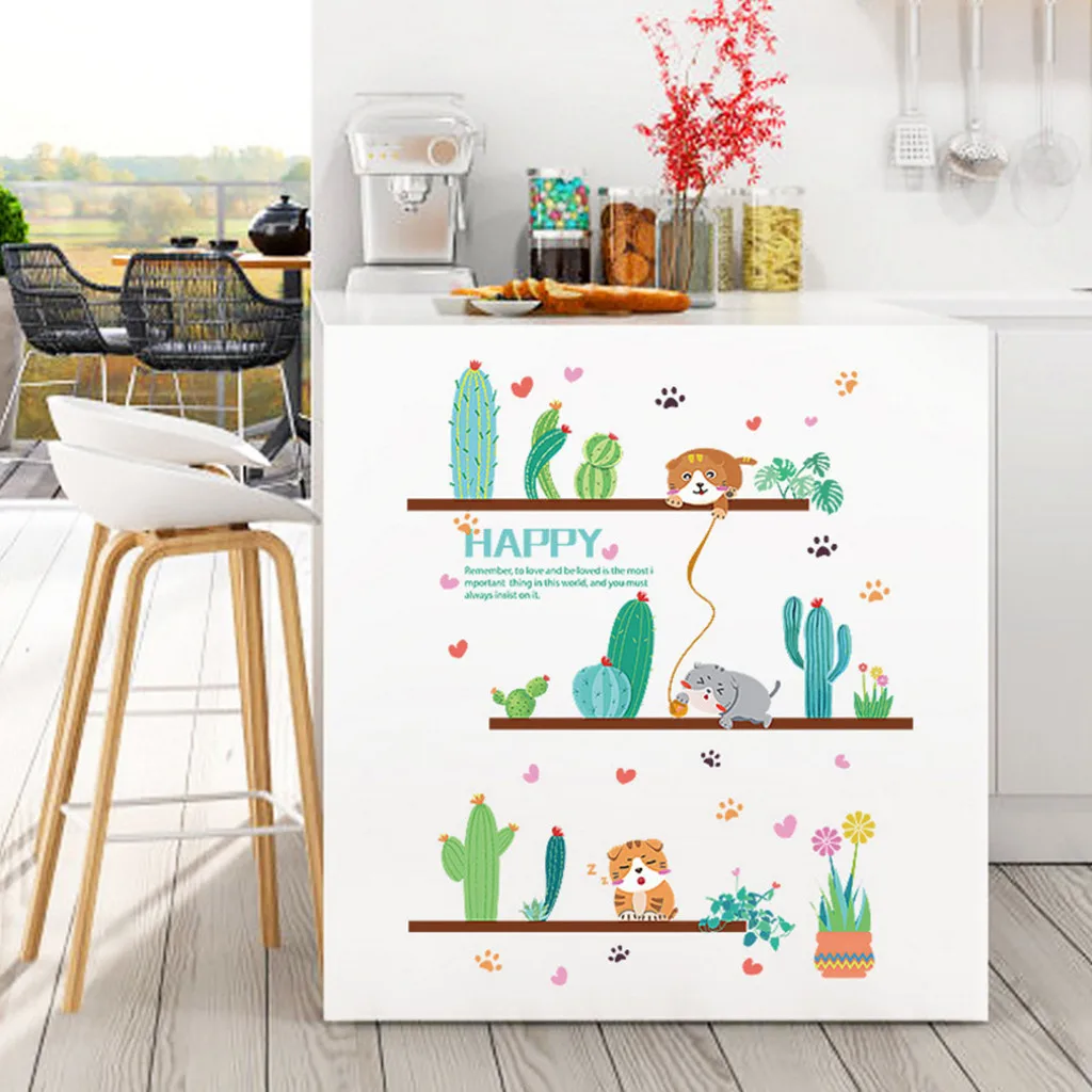 Cute Cat Theme Family Room Window Wall Mural Decorative Decal Detachable
