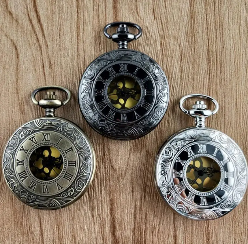 50pcs/lot Wholesale Carved Flip Pocket Watch Big Size Pocket Watches