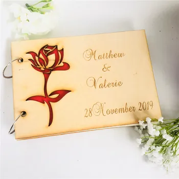 

Personalized Wedding guest book Red Rose Wooden guest book Rustic Guestbook Wedding memory Engraved guest book Custom guest book