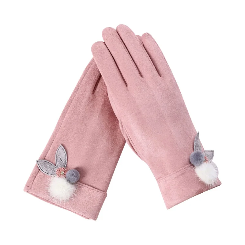 Женские перчатки осень зима плюшевые перчатки теплые сенсорный экран ветрозащитные эластичные перчатки шарик для волос