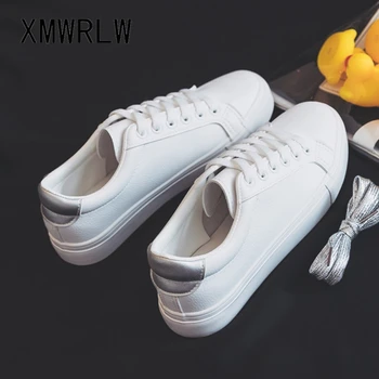 

XMWRLW 2020 Spring Summer PU Leather Women Shoes Rubber Sole Women White Sneakers Casual Lace up Female Sneakers Woman Shoes