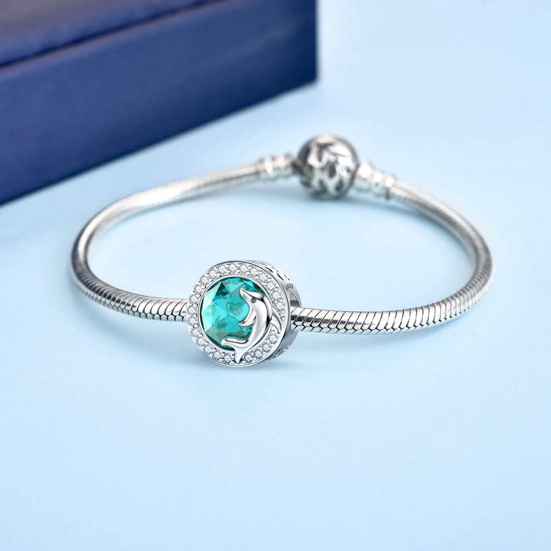 Jiayiqi Dolphin Charms 925 Sterling Silver Blue Big Crystal CZ Beads Fit Pandora Charms Bracelets DIY Jewelry Making Gifts