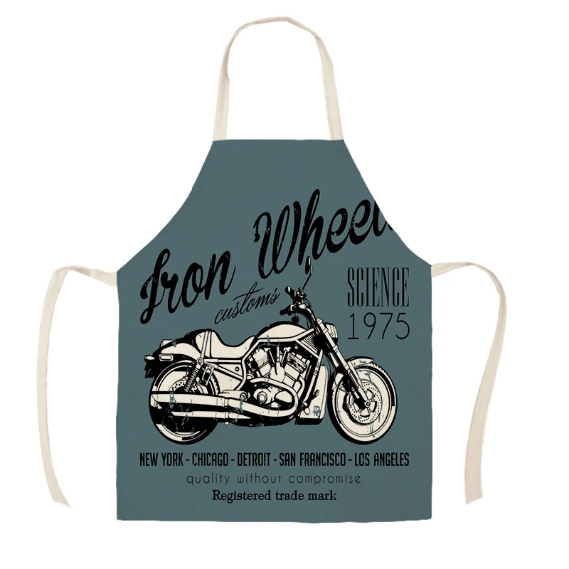 1Pcs Kitchen Apron American Style 19 Free Motorcycle Ride Die Printed Linen Aprons for Men Women Home Cleaning Tools WQ889