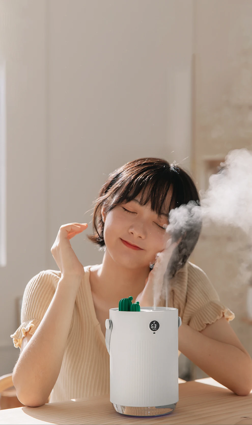 YouPin 1L Sothing Cactus Double Spray Humidifier LCD Digital Detect Humidity Purifying Air Mist Diffuser With 7 Colorful LED Light (3)