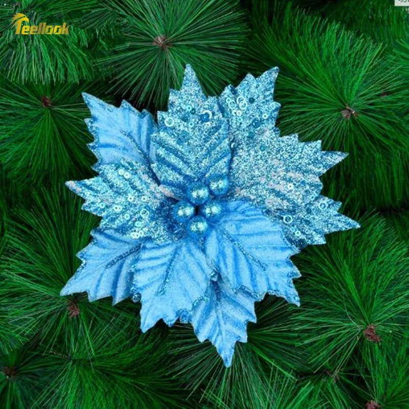 Teellook 5pcs handmade Christmas flower Christmas wreath rattan Christmas tree flower decoration