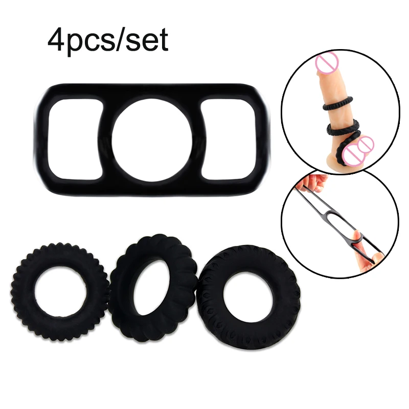 4 PCS Male Silicone Penis Ring Delayed Ejaculation Erection Chastity Cage Cock Ring Adult Products Sex Toys For Men Masturbators