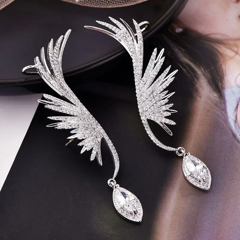 

Angels Wings Luxury Iregular Geometry Earring Cubic Zirconia Pave Drop Earrings