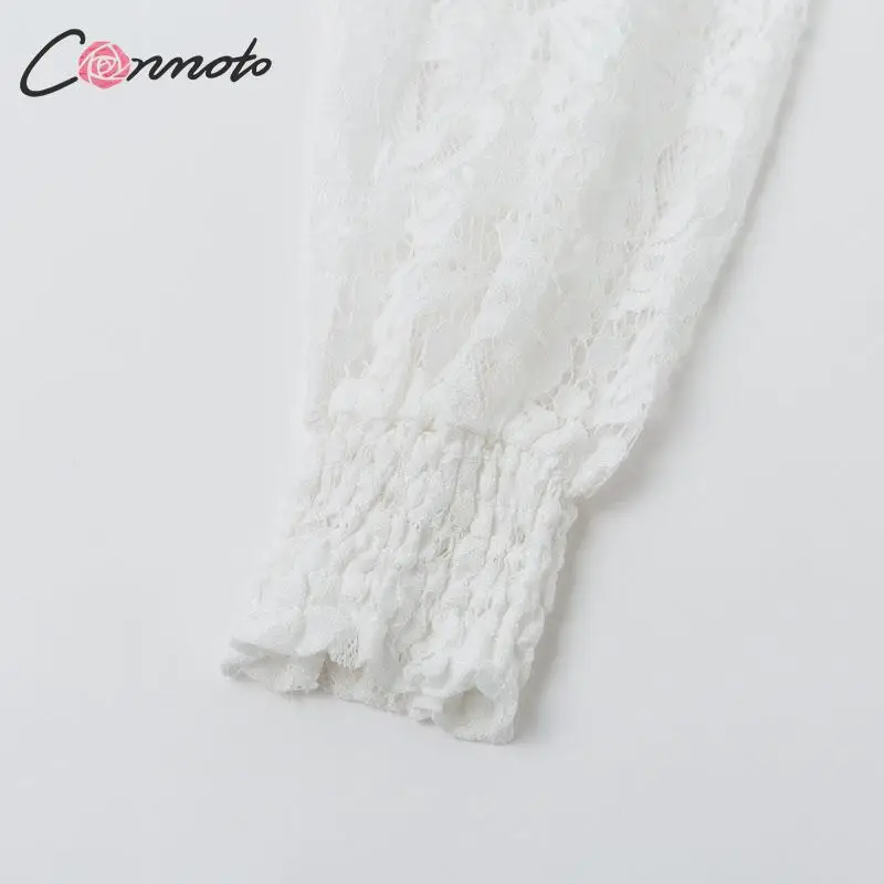 Conmoto модные белые кружевные женские топы и блузки осень винтажная вышивка открытая Офисная Женская рубашка блузка большого размера