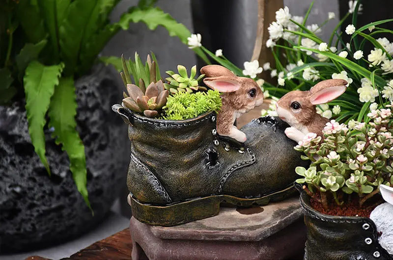 Кролик резиновый цветочный горшок сад моделирование обувь горшечные Животные Скульптура ручной работы аксессуары для украшения дома