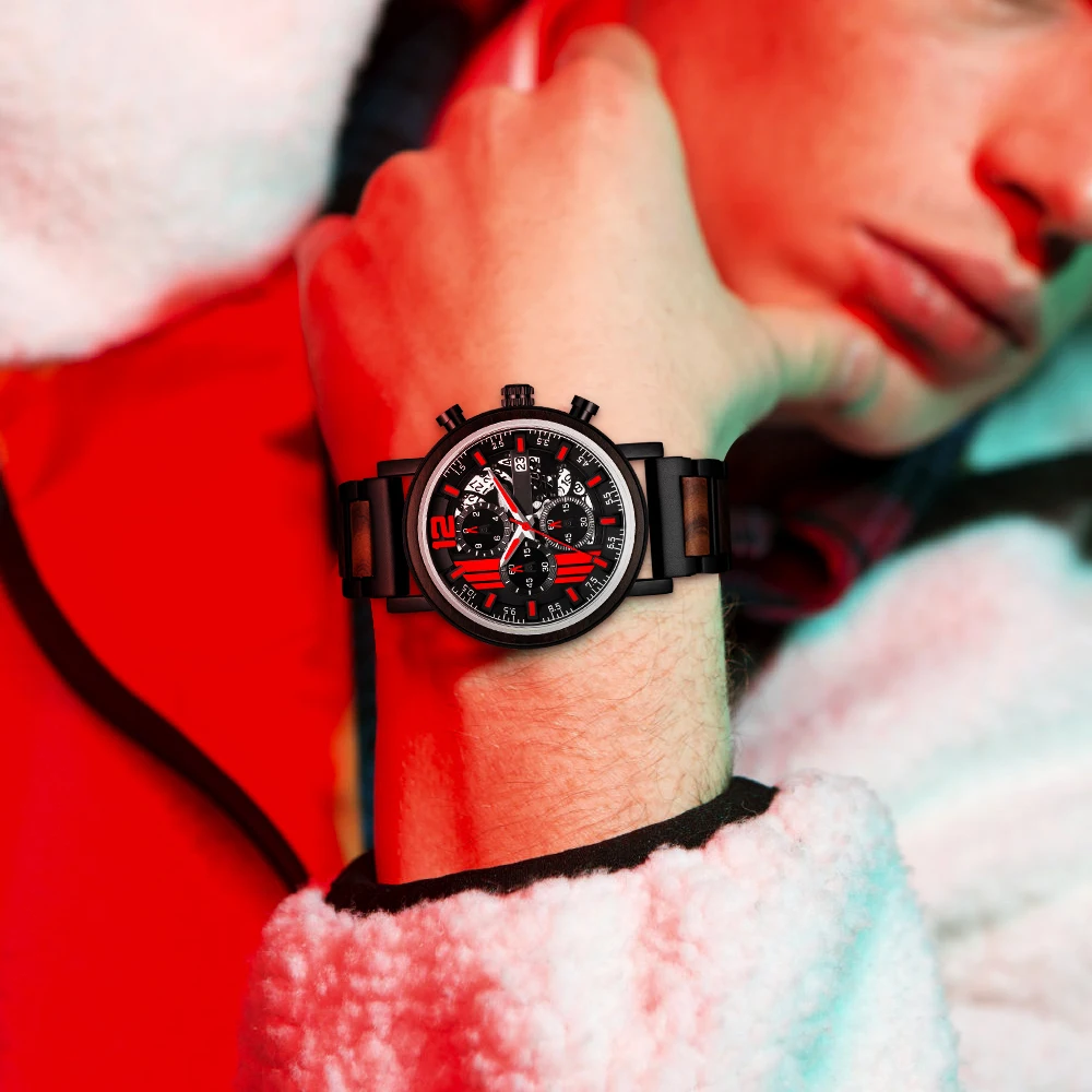 Relogio Masculino Business Men Watch Metal Wooden Wristwatch Chronograph Auto Date Display Timepiece Male Dropshipping