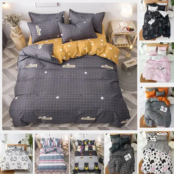 

Lattice Bedding Set Cute Cartoon Kids Polyester 4pcs Bedding Home Textile Flat Sheets Duvet Cover Pillow Cover