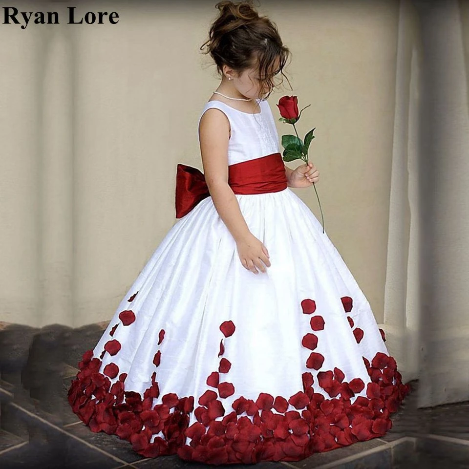 Elegante vestido blanco apliques rojo vino para niña, vestidos de princesa para bodas, vestidos de desfile de comunión 2020|Vestidos floreados de niña| - AliExpress