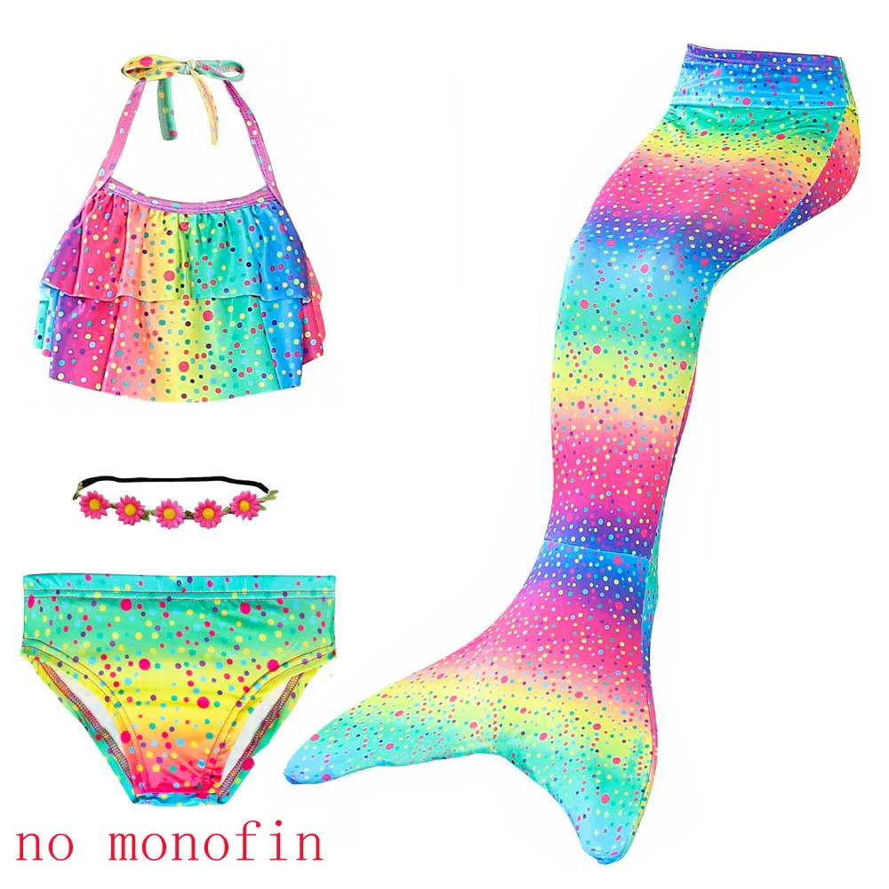 4 pcs-3 Летний купальный костюм русалки, бикини для девочек, Раздельный детский купальник, хвост русалки с монофинами, ласты, гирлянда, парик, костюм для рождественской вечеринки - Цвет: 4 pcs-3